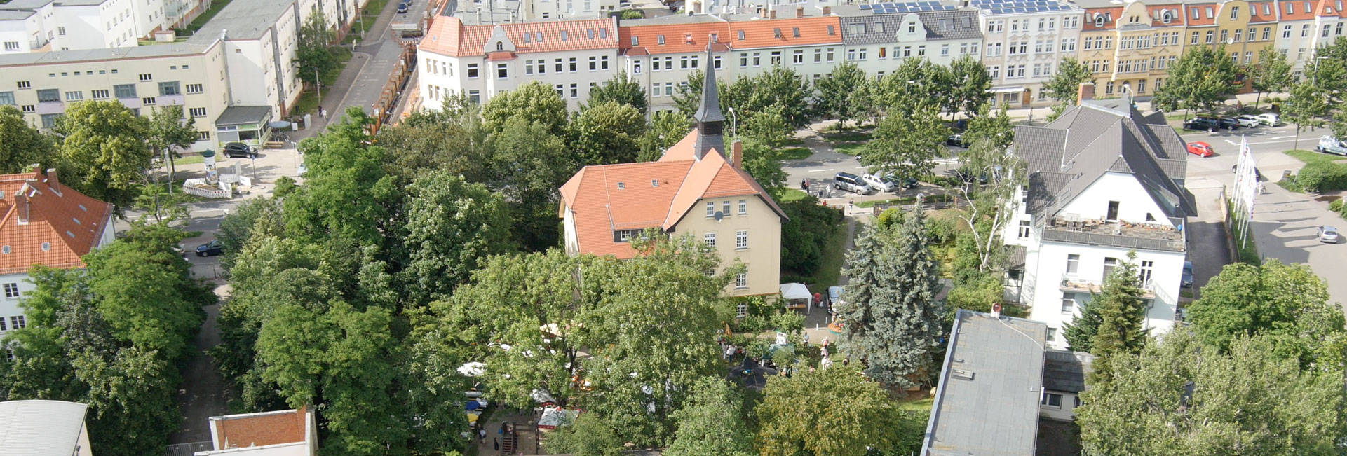 Luftbild des Gemeindehauses Ida-Hubbe-Stiftung in Magdeburg